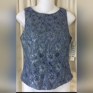 Crimson by Lawrence Kurtz NWT Blue Metallic Sleeveless Lace Top Women's Size 6P